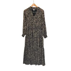 Lucky Brand Maxi Dress Womens SMALL Black Paisley Lined Boho Tiered